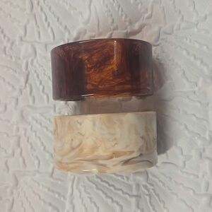 Marble-Style Cuff Bracelet Set in Cream and Brown